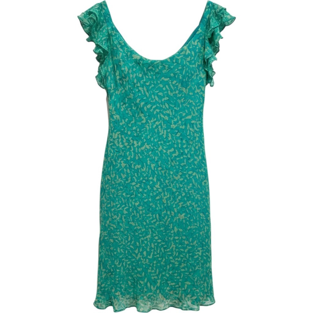 Maggy London Y2K Silk Green Leaf Dress Sz 6 Forest Fairy Whimsical Garden Party